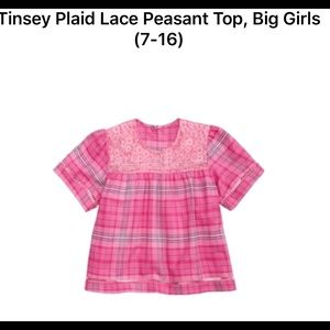 Tinsey Plaid Lace Peasant Top Blouse (Large, Pink)